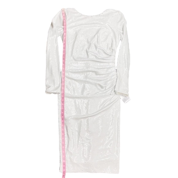 Dress The Population NWT Emilia Long Sleeve Ruched Dress in White Sequins Size M - Picture 15 of 17